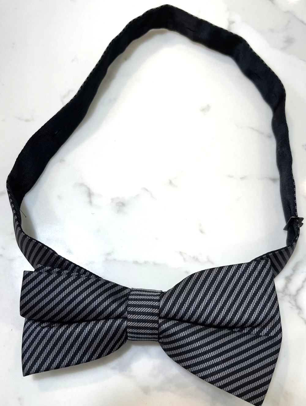 Mens Black Bow Tie One Size Polyester Striped Pre-Tied Adjustable Formal